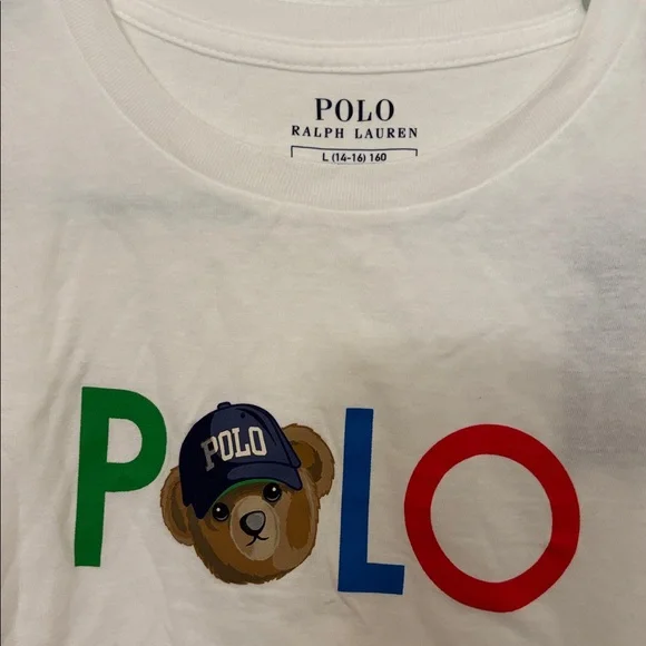 Polo Ralph Lauren White Tee with Bear boy NWT large - Picture 3 of 6